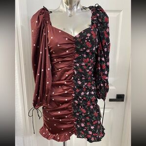 NWT For Love & Lemons Cher Ruched Mini Dress floral size medium